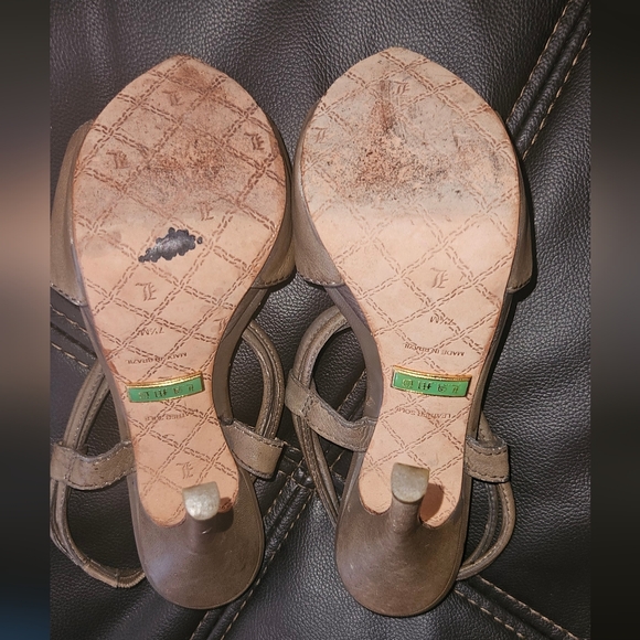 L.A.M.B. Dark Taupe Leather Ultra High Stiletto Heels w. Rosette LAMB size 7.5 - Picture 16 of 16